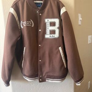 Abercrombie & Fitch Brown and Cream Varsity Bomber Jacket